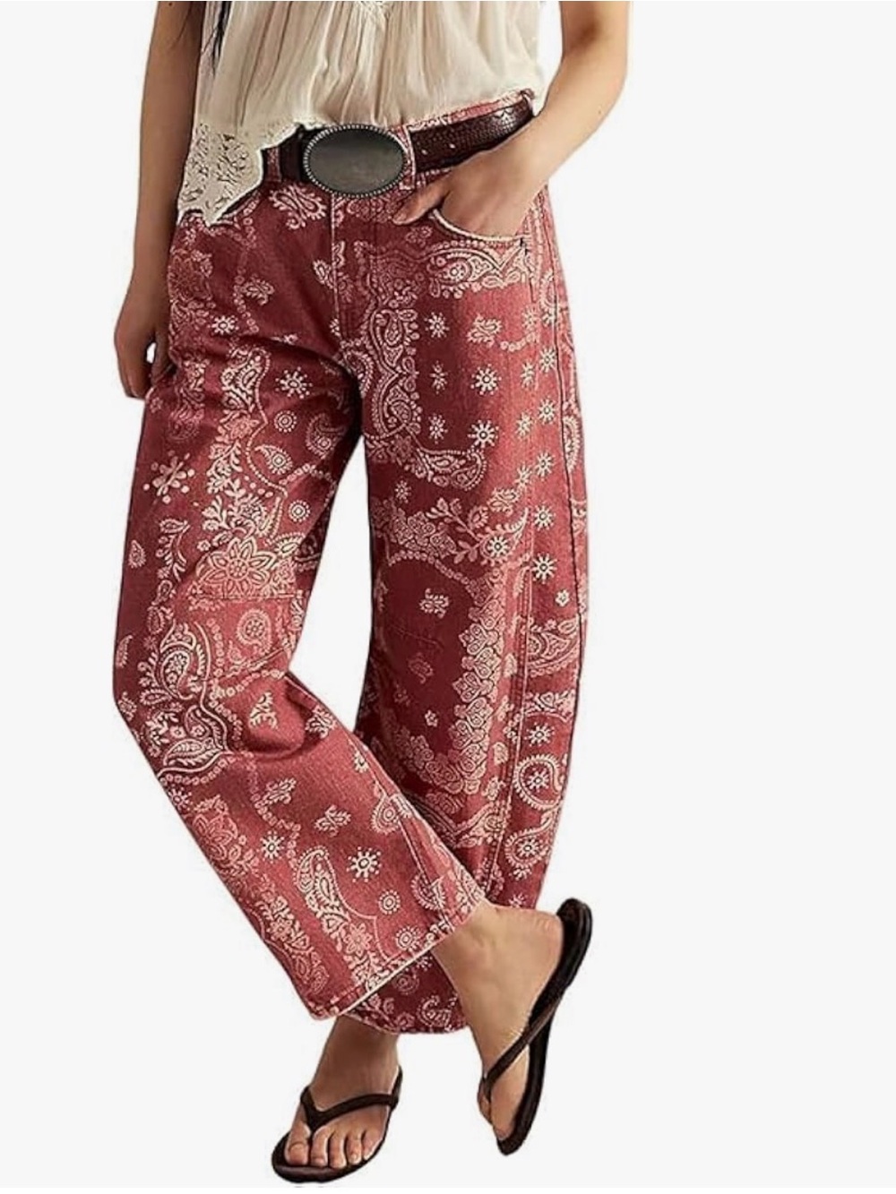 Wide Leg Paisley Print Pants - Plum. Bohemian, Hippie, Bandana- Style Print Sz M